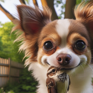 AI generated photo of a chihuahua with bird in his mouth